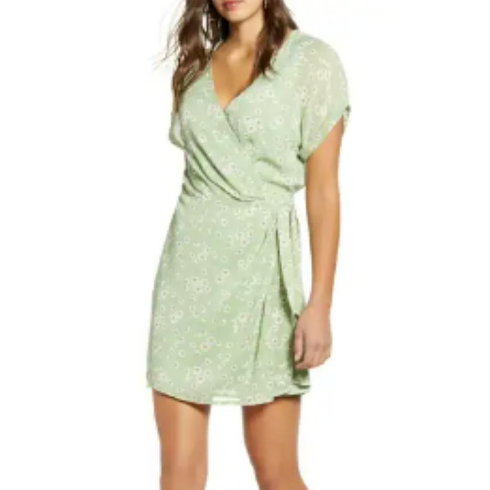 All in Favor Simone Floral Wrap Front Minidress, Size Small